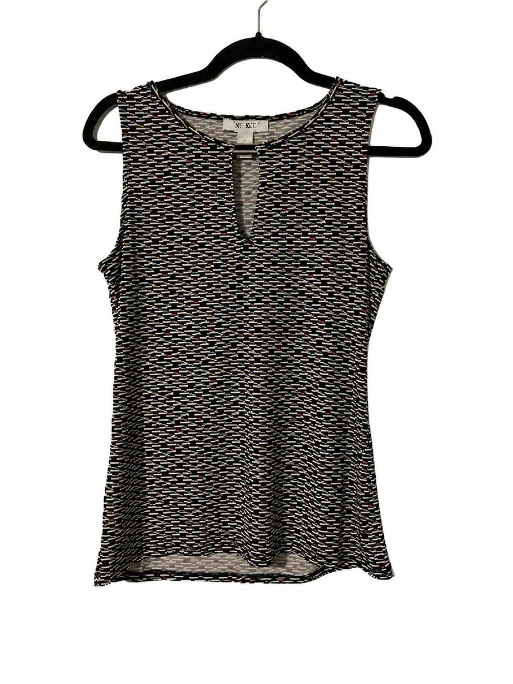White House Black Market Black Multi-Pattern Sleeveless Keyhole Tank